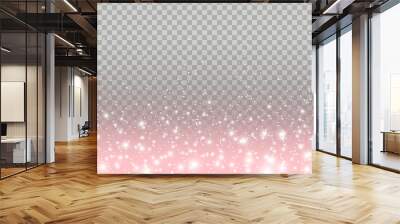 Pink glitter particles, shine confetti and glowing lights effect for luxury greeting card design. Vector white stars sparkle on transparent background. Wall mural