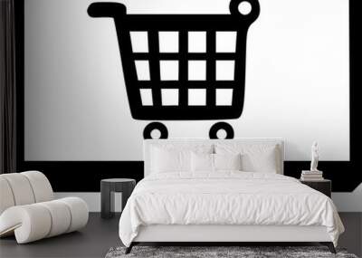 Computer display with shopping cart line icon, outline vector sign, sign, symbol, vector, art Wall mural