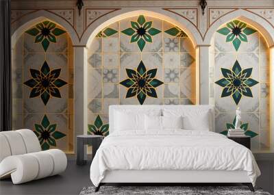 moroccan tile decor isolated with white highlights, png Wall mural