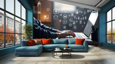 Online education concept with person using a laptop computer isolated with white highlights, png Wall mural