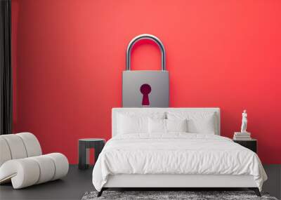 Pattern from padlock on trendy coral background. Minimal concept of protection and security isolated with white highlights, png Wall mural