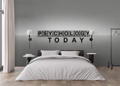 psychology today word or concept represented by black and white letter cubes on a grey horizon background stretching to infinity isolated with white highlights, png Wall mural