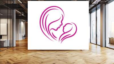 mom and baby outline sketch Wall mural