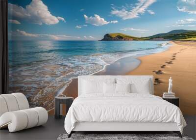 Beach with footprints in the sand Wall mural