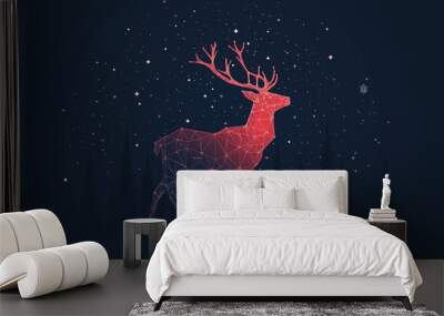 Abstract Colorful Deer In a forest with neon Wall mural