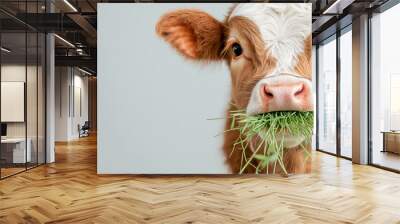 Close-up of cow chewing grass Wall mural