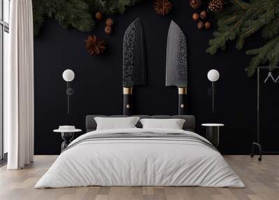 Damascus steel knife set with beautifully crafted blades Wall mural