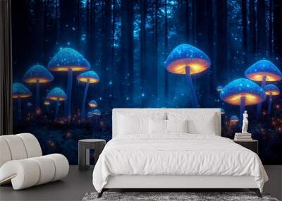 magic mushroom in the dark forest Wall mural