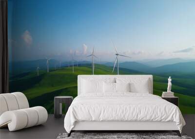 wind farm on a rolling green hill Wall mural