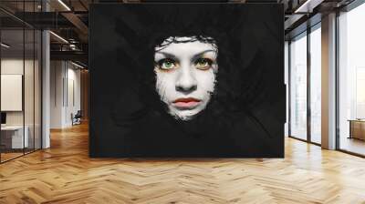 Creepy girl face on dark grunge background Wall mural