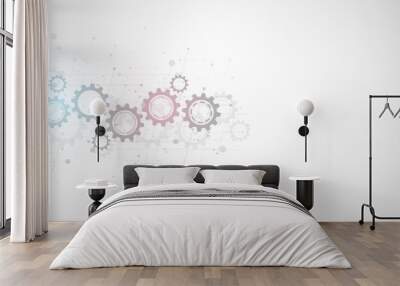 Cogs and gear wheel mechanisms. Hi-tech digital technology and engineering. Abstract technical background. Wall mural