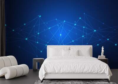 Digital technology background with connecting dots and lines. Abstract technical background of network connection and communication. Wall mural