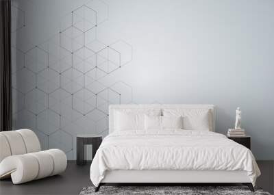 Illustration, hexagonal background. Digital geometric abstraction with lines and dots. Geometric abstract design. Wall mural