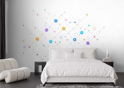 Information technology background with infographic elements and flat icons. Digital technology, network connection and communication concept. Vector illustration Wall mural