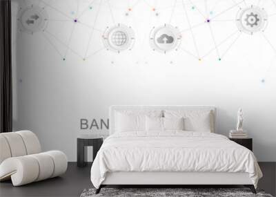 Website header or banner design with abstract geometric background and connecting dots and lines. Global network connection. Digital technology with plexus background and space for your text. Wall mural