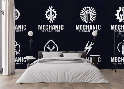 Car engine combination gear logo, wrench logo, spark plug logo, mechanical parts Wall mural