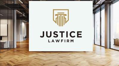 Creative law firm logo with lines justice logo design in gold color  Wall mural