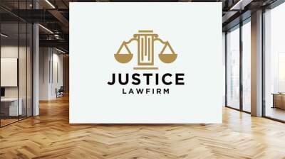 Creative law firm logo with lines justice logo design in gold color  Wall mural