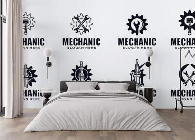 Mechanical technology logo, gear and piston combination logo symbol. engine parts Wall mural