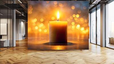 Bright candle flame blazing fire in a calm and mindful setting with depth of field Wall mural