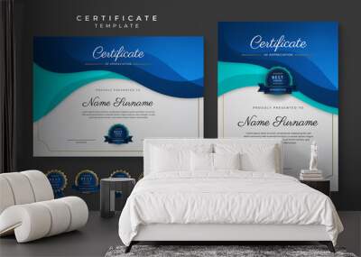 Blue and black certificate of achievement template with gold badge and border Wall mural