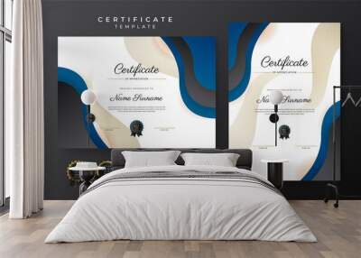 Blue and black certificate of achievement template with gold badge and border Wall mural