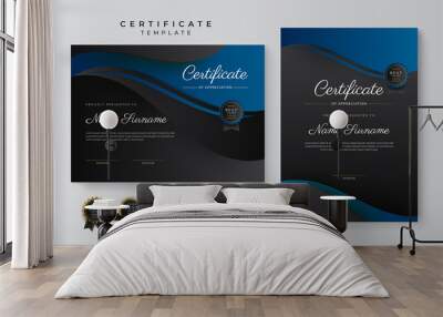 Blue and black certificate of achievement template with gold badge and border Wall mural