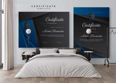 Blue and black certificate of achievement template with gold badge and border Wall mural