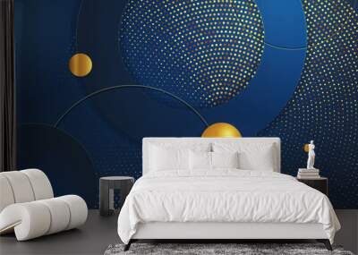 Blue luxury background with golden line decoration and curve light effect with bokeh elements. Wall mural