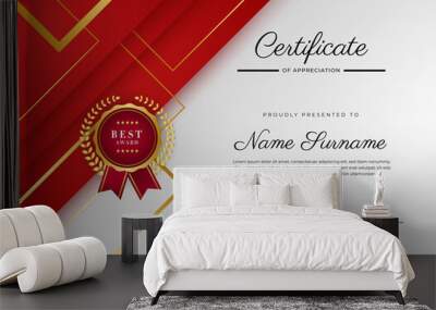 Certificate red template with modern luxury pattern and golden lines. Vector illustration and vector Luxury premium badges design. Set of retro vintage badges and labels. Wall mural