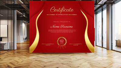 Certificate red template with modern luxury pattern and golden lines. Vector illustration and vector Luxury premium badges design. Set of retro vintage badges and labels. Wall mural