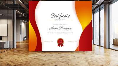 Certificate red template with modern luxury pattern and golden lines. Vector illustration and vector Luxury premium badges design. Set of retro vintage badges and labels. Wall mural