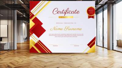 Certificate red template with modern luxury pattern and golden lines. Vector illustration and vector Luxury premium badges design. Set of retro vintage badges and labels. Wall mural