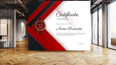 Certificate template design with red modern elegant. Certificate of award achievement template with gold badge and border Wall mural