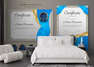 Light blue and gold certificate of achievement border template with luxury badge and modern line pattern. For award, business, and education needs Wall mural