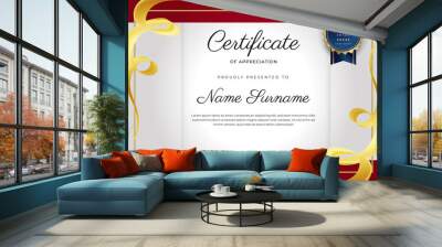 Luxury certificate of appreciation template with red and gold color, multipurpose certificate border with badge design. Elegant red and gold diploma certificate template Wall mural