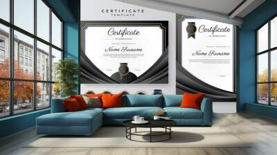 Modern black and gold certificate of achievement border template with luxury badge and modern line pattern. For award, business, and education needs Wall mural