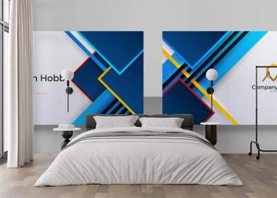 Modern blue yellow and white business card design template Wall mural