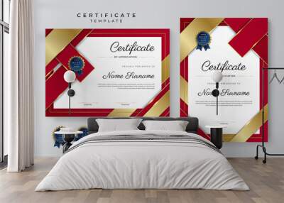 Modern elegant red and gold diploma certificate template design Wall mural