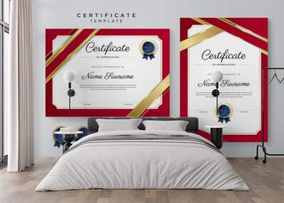 Modern elegant red and gold diploma certificate template design Wall mural