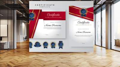 Modern elegant red and gold diploma certificate template design Wall mural