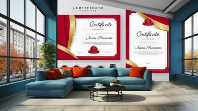 Modern elegant red and gold diploma certificate template design Wall mural