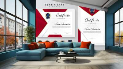 Modern elegant red and gold diploma certificate template design Wall mural