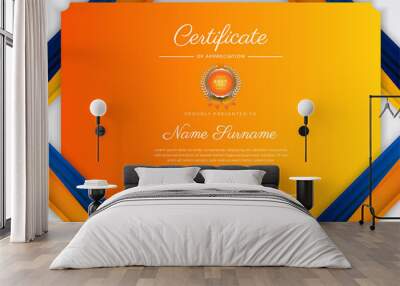 Modern orange and blue certificate of achievement award template with badge and border for business and corporate Wall mural