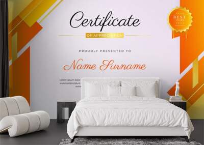 Orange Appreciation and Achievement Certificate Template Design Wall mural