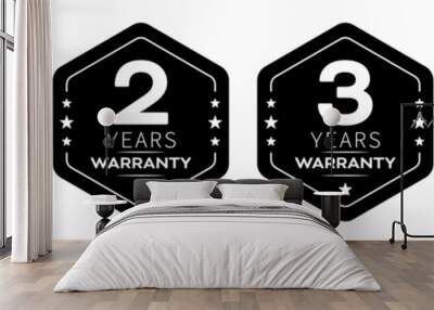 1, 2, 3 and 5 years warranty in hexagon in black color vector product quality sticker. Warranty sticker set in hexagon unique style. Wall mural