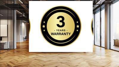 3-year warranty stamp logo in three different styles with stars to ensure product quality in gold and black colors. Three years warranty logos in various style. Wall mural