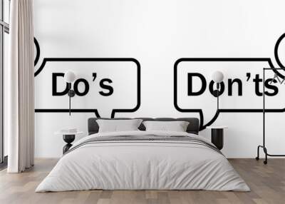 Do's and don'ts icon with thumbs up and thumbs down symbol in stroke style. Do's and don'ts button icon with like and dislike symbol in black color. Yes and no vector. Wall mural