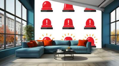 Emergency siren flashlight set for police, ambulance and alarms with exclamation hazard warning symbol in red color. Emergency police siren. Ambulance light vector set. Wall mural