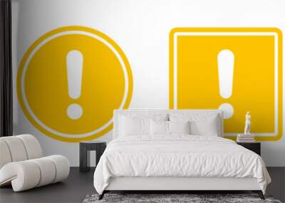 Hazard symbol in yellow color with white exclamatory symbol in different shapes. Caution symbols set with exclamation mark in various shapes. Danger warning icon set. Wall mural